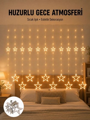 Hace Bazaar Yıldız Desenli Perde Tipi Peri LED 3x3 Metre Aydınlatma Yeni Nesil