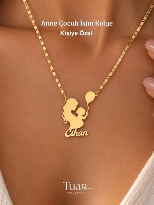 Tuan Collection Anne Çocuk Isim Kolye Gold Çelik Zirkon Altın Kaplama Kişiselleştirilebilir Kolye