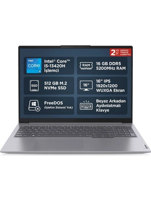 Lenovo Thinkbook 16 G6 Irl Intel Core I5 13420H 16GB (DDR5-5200) 512GB SSD 16" WUXGA (1920x1200) IPS Freedos 21KH00SXTR