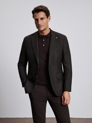 Cacharel Kahverengi %100 Yün Slim Fit Flanel Ceket 50326365 VR029