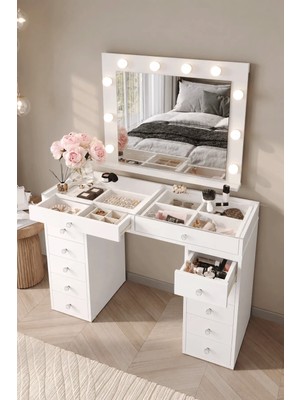 Dekorfim DF02115B Beyaz Makyaj Masası Suntalam Malzeme ile Modern Tasarım 120 cm