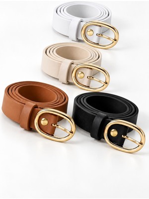 Afvente 4'lü Set Dora Kadın Oval Gold Tokalı Pantolon Elbise Ceket Gömlek Etek Kemeri