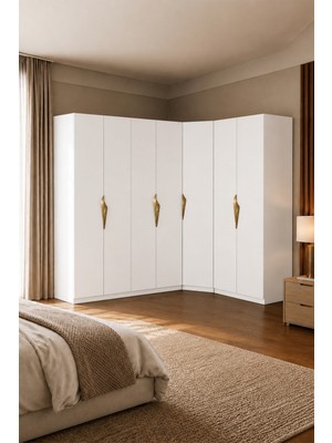 Avmpark Gama Gardırop 8 Kapaklı Köşe Modül+ Çekmeceli+ Askılı+ Askılı Raflı+ Tekli Metal Kulplu 208 cm Gardırop Elbise Dolabı
