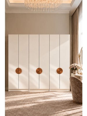 Avmpark Muns Gardırop 6 Kapaklı Askılı + Çekmeceli+ Askılı Raflı Metal Kulplu 208 cm Gardırop Elbise Dolabı