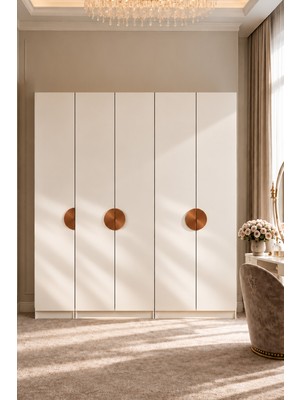 Avmpark Muns Gardırop 5 Kapaklı Askılı + Askılı Raflı + Tekli Metal Kulplu 208 cm Gardırop Elbise Dolabı