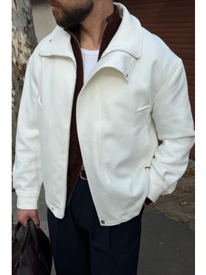 Livio Ferri Yongi Asimetrik Fermuarlı Çıtçıt Detaylı Oversize Erkek Gabardin Ceket