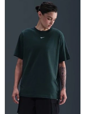 Nike Sportswear Organic Cotton Loose Fit T-Shirt Kadın Nakış Swooslu Bol Kesim Tişört Koyu Yeşil