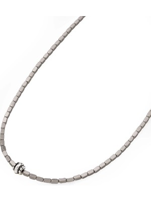 Chaseldor Noble Erkek Kolye, Hematit ve Doğal Taş, Mıknatıslı Kapama, 47 Cm, Gri