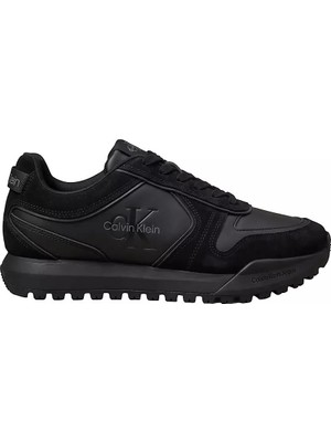 Calvin Klein Erkek Hakiki Deri Süet Detaylı Logolu Siyah Sneaker