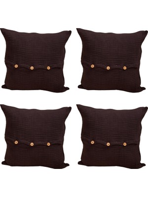Lüks Müslin Dekoratif Yastık Kılıfları 4 Adet Set 45X45 Cm, 100% Pamuk 4-Katlı Muslin Kumaş Yumuşak Kırlent ve Minder Kılıfı (Antrasit, 45X45 cm (4 Adetli Set))