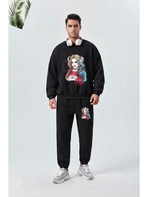 Zoka Wear Suicide Squad Harley Quinn Tasarim Baskılı Siyah Eşofman Takımı