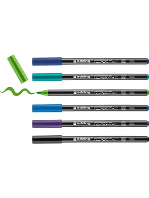4200 Porselen Fırça Kalemi - Siyah, Mor, 3 x Mavi, Yeşil, - 6 Kalem - Fırça Ucu 1-4 mm - Bulaşık Makinesinde Yıkanabilir, Işığa Dayanıklı Mürekkep, Çabuk Kuruyan - Keçeli Kalem