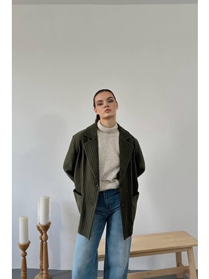 Orden Yaşam Haki Çizgili Oversize Ceket