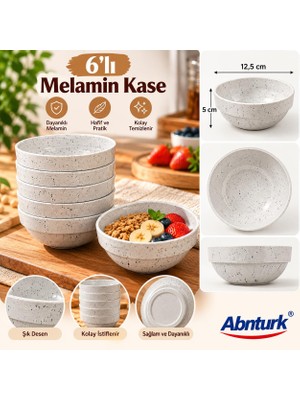 Abnturk 6 Adet Benekli Melamin Kase Seti-12,5cm Çaplı Kahvaltılık Çerezlik Atıştırmalık Kase