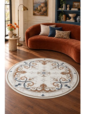 Cotto Home Cotto Stella CSS01R Renkli Yuvarlak Salon Halısı Klasik Desenli Yumuşak Dekoratif Halı