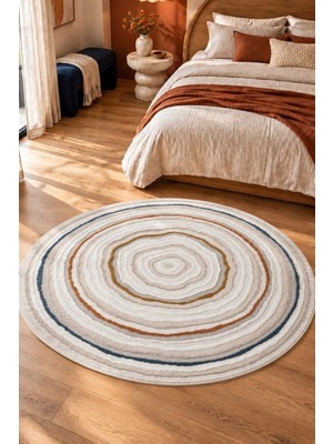 Cotto Home Cotto Stella CSS02R Renkli Yuvarlak Halı Modern Halkalı Desen Yumuşak Dekoratif Salon ve Yatak Odası