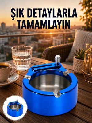 Yuvarlak Metal Küllük Çakmak Entegreli Dayanıklı Yapı Yeni Nesil Midastech