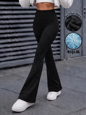 Balta Collection Kadın Siyah Kışlık Içi Polarlı Ispanyol Paça Yüksek Bel Likralı Toparlayıcı Tayt Pantolon