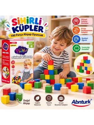Abnturk 100 Parça Ahşap Sihirli Küpler-5 Farklı Renkli Sağlıklı Eğlenceli Çocuk Oyun Seti  Çocukların Düşünsel ve Görsel Yetilerinin Gelişimini Destekleyen Set