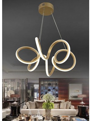 Reel Avize Olivya Kıvrımlı Led Model – Eskitme Kasa –  3 Renk Kumandalı - Gece Modlu - Dimer Ayarlı
