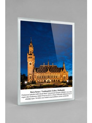 Gökçeoğlu Cam Tablo 40X60 cm Temperli Barış Sarayı Vredespaleis Lahey Hollanda Avukat Hukuk Bürosu Tablo