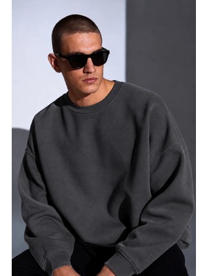 Guaraz Erkek Bisiklet Yaka Oversize Kalın ve Yumuşak Dokulu Basıc Sweatshirt