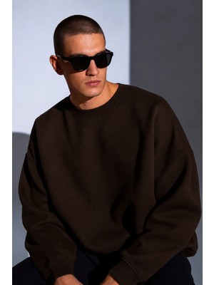 Guaraz Erkek Bisiklet Yaka Oversize Kalın ve Yumuşak Dokulu Basıc Sweatshirt