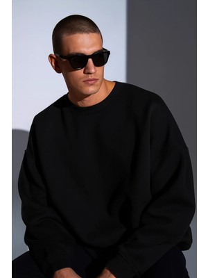 Guaraz Erkek Bisiklet Yaka Oversize Kalın ve Yumuşak Dokulu Basıc Sweatshirt