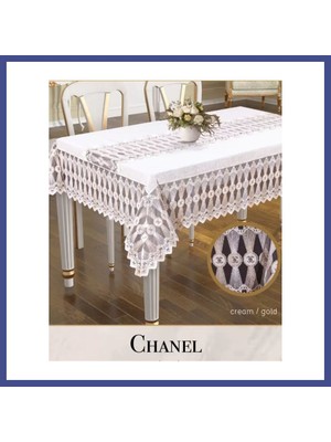 Canbia Chanel Model Gardenya Keten Krem-Krem 160X260 cm Şık Dekoratif Masa Örtüsü Kahy