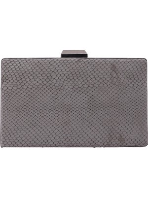 Hobby Gri Kadın Abiye Çanta Simli Gümüş Askılı Clutch Küçük Boy