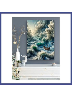 Canbia Okyanustaki Yalnız Gemi Kanvas Tablo 70X100CM Kahy