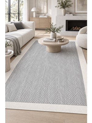 Prestij Ilmar Modern Sisal Görünümlü Gri Ekru Salon Mutfak Robot Süpürge Uyumlu Kolay Temizlenebilir Halı