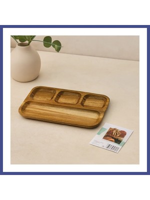 Canbia Akasya Ahşap Sunum Tepsisi 4 Bölmeli 25X14 cm Kahy