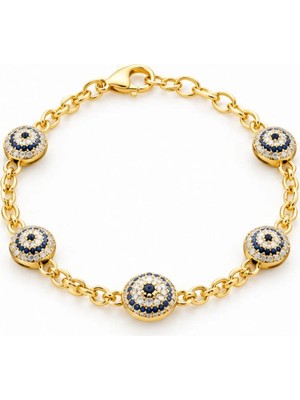 Ed Caesar 925 Ayar Gold 4 Nazarlı Göz Gümüş Bileklik
