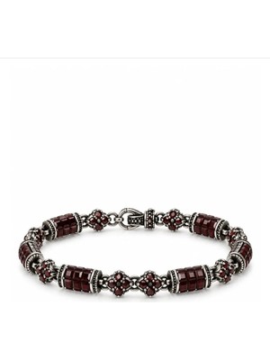 Ed Caesar 925 Ayar Gümüş Zirkon Garnet Taşlı Erkek Bileklik