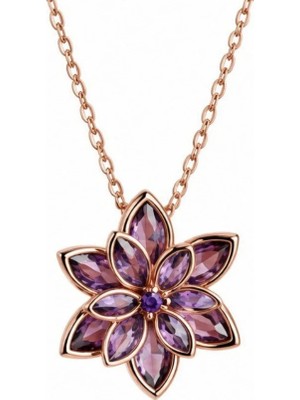Ed Caesar 925 Ayar Gümüş Rose Mor Taşlı Lotus Kolye