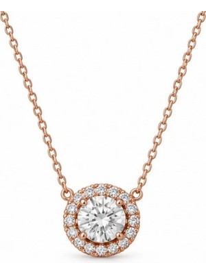Ed Caesar 925 Ayar Gümüş Pırlanta Model Kolye Küpe Seti ( Rose Gold )