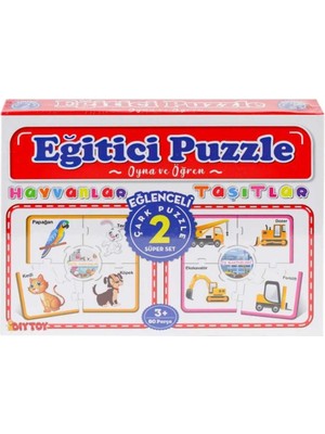Bin1çeşit Tcx 7196 Çark Puzzle Hayvanlar Taşıtlar 60 Parça