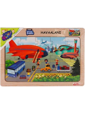 Bin1çeşit Eğitici Ahşap Puzzle Havaalanı 1 Adet