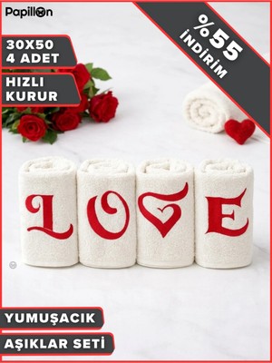 Papillon Love Desenli Dekoratif Misafir Havlusu 4’lü Set Çeyizlik