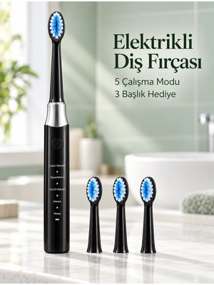 İlkyaz Fashion If ® Günlük Ağız Bakımı Için Şarj Edilebilir 5 Modlu Siyah Elektrikli Diş Fırçası