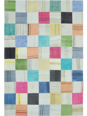 156X230 cm Teselya Bej Patchwork Yün El Dokuma Modern Geometrik Etnik Eskitme Desenli Boho Oturma Odası Salon Yolluk Koridor Mutfak Halısı