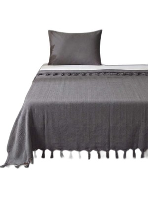 Antrasit Natural Çift Kişilik Baskılı Pike & Yatak Örtüsü 200X230 cm
