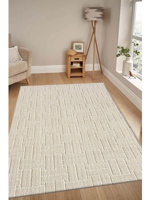 Happy Trend Taban Moopy Krem Rengi Bukleli Yumuşak Soft Dokuma Yolluk Halı Salon Halısı LP1001A, 100 x 200