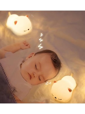 Happy Trend Yumuşak Silikon Kedi Mini Gece Lambası Dekoratif Işık Derecesi Ayarlanabilir Yatak Odası Lambası Kitty Kitap Okuma Lambası Çocuk Odası 8cm x 9cm (Uyuyan Kedi - ZH-168)