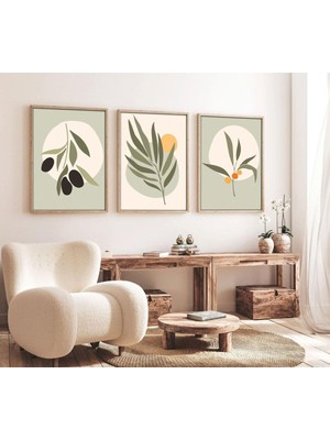 Happy Trend Ahşap Çerçeveli Zeytin 3'lü Tablo HUHU116 30 x 40 HU41HU41Lİ0116O