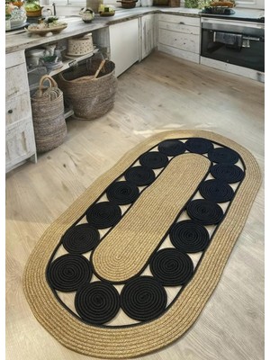 Happy Trend Çift Taraflı Boho Yıkanabilir Hasır Halı Banyo Mutfak Balkon Paspası Minimalist Şık Tasarım Ev Hediyesi Dekorasyon Fikri (Hasır-Siyah, 60 x 90)