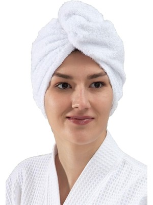 Happy Trend Çeyiz Elmira Pamuklu Kadın Erkek Havlu Saç Kurutma Bonesi 2 Li Paket Beyaz Tek Ebat