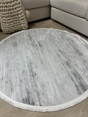 TemmuzX Scherbatsky Kaydırmaz Taban Yıkanabilir Hasır Görünümlü Şönil Halı Gribeyaz 80 x 80