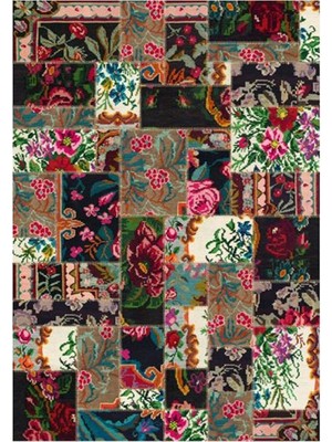 TemmuzX Gloria TD762 Multi Karabağ Patchwork Desen Dokuma Saçaklı Kilim, Multi, 80 x 150
